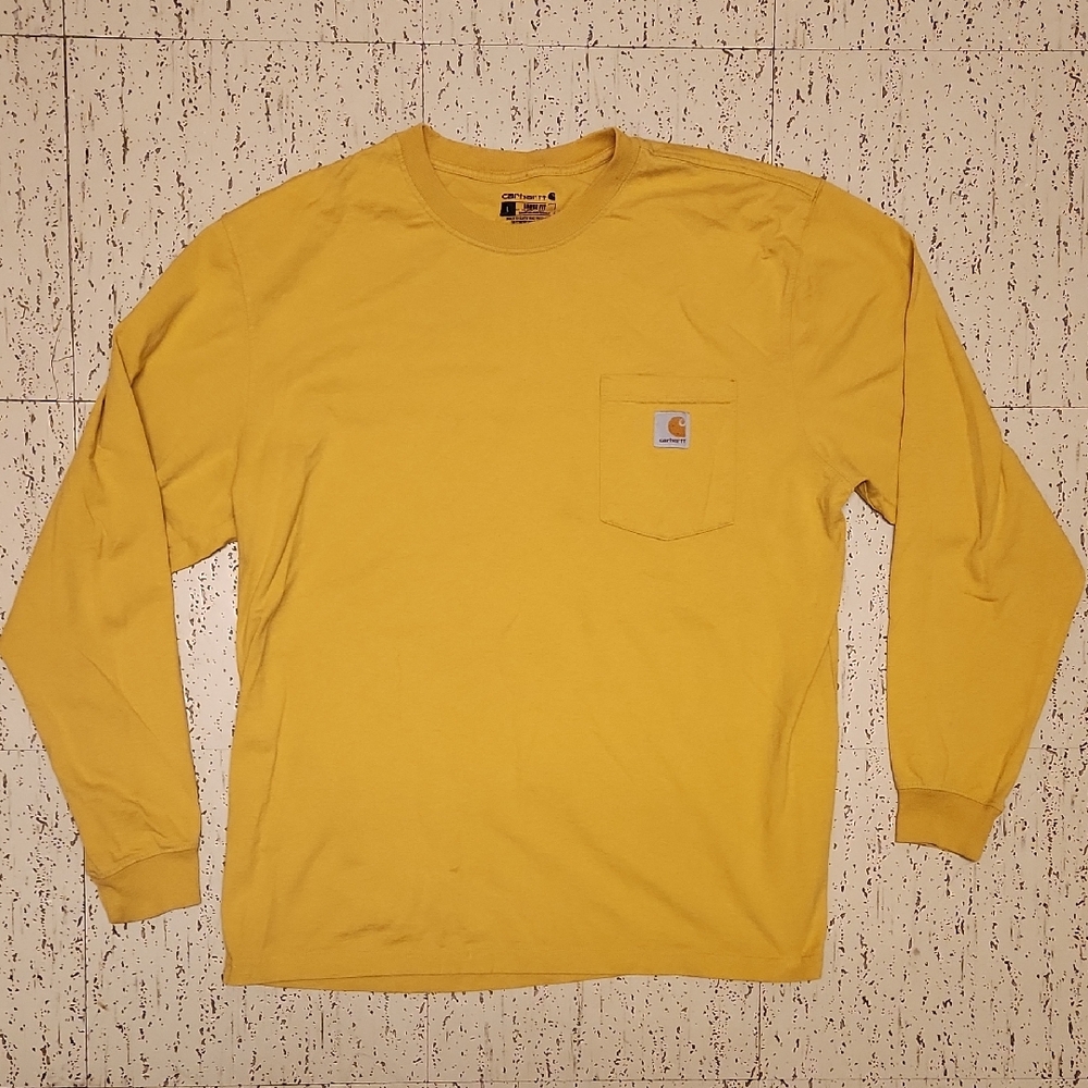 Carhartt Mustard Yellow Big Spellout Logo Long Sleeve T-Shirt Vintage Y2K